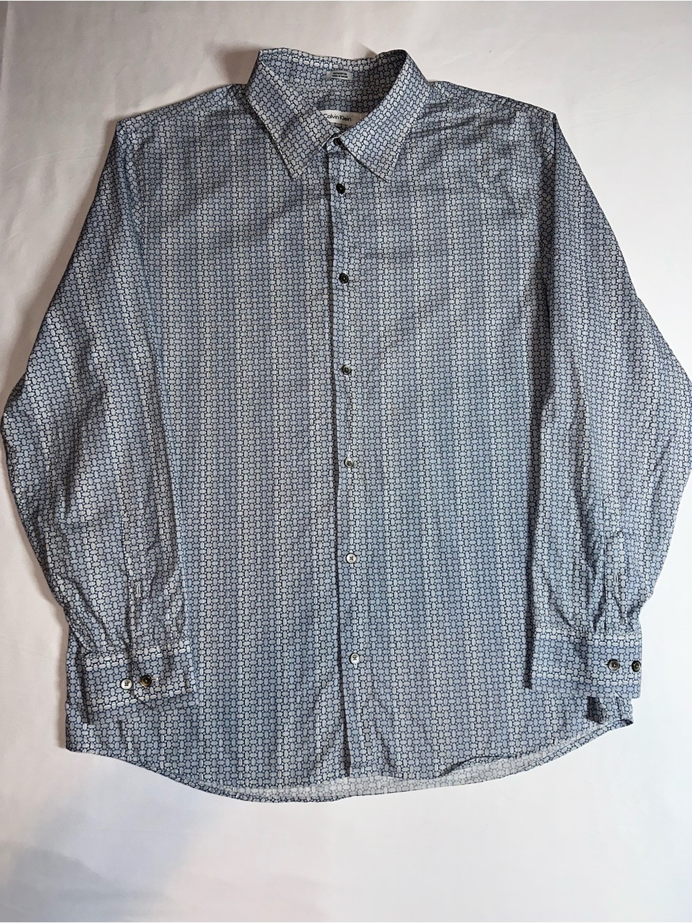 Calvin Klein Men's Light Blue Geometric Print Dress Shirt